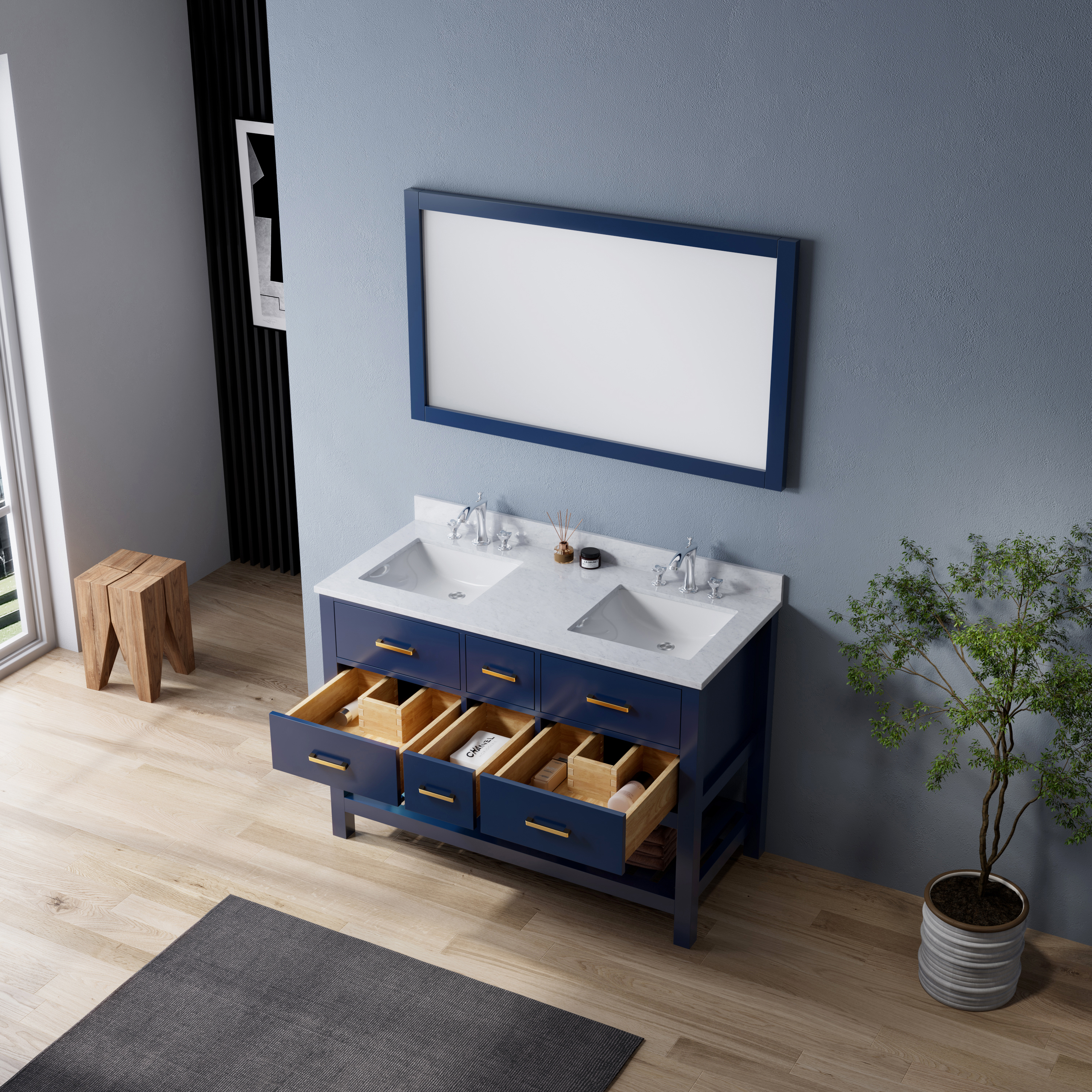 48 inch navy blue countertop Bathroom Vanity