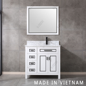 36" Single Sink Matt White Bathroom Vanity with Carrara White Marble Countertop