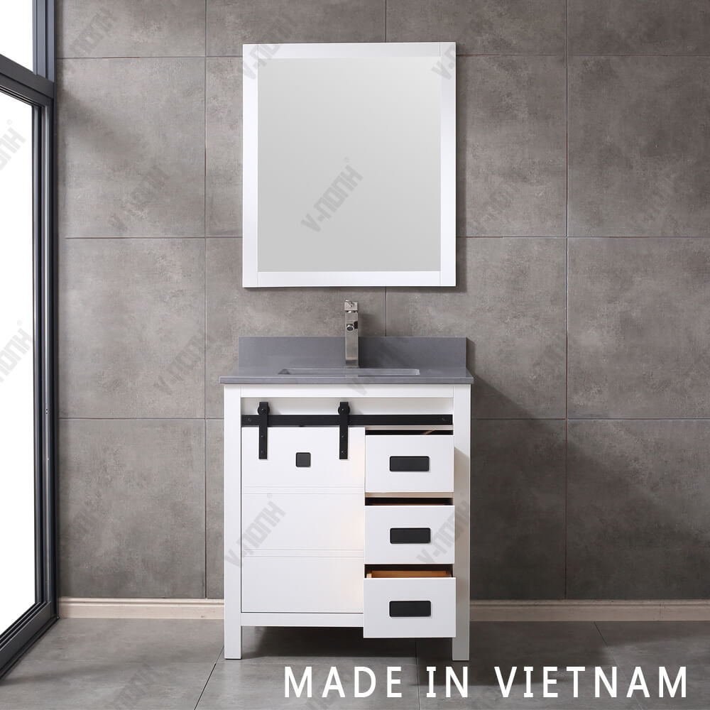 Vietnam 2020 New Design 30 Inch Bathroom Vanity Single Sink Bathroom Cabinet With Barn Door