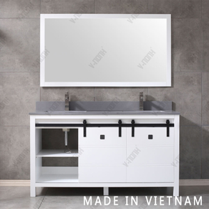 Solid Wood Cabinet 60 Inch White Color Double Sinks Bathroom Vanity With Carrara Marble Top