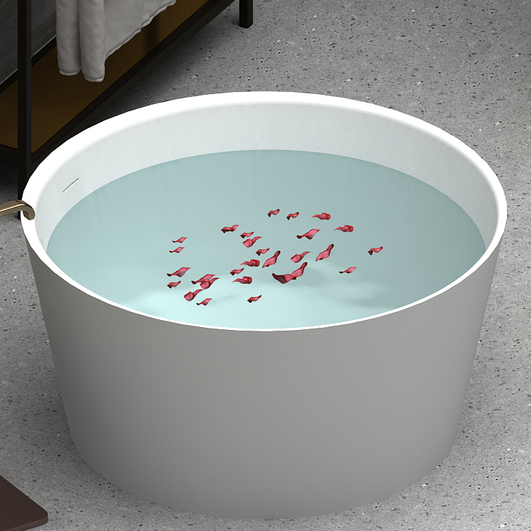 Circular shape free standing solid surface matt white bathtub