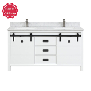 Solid wood cabinet 60 inch white color double sinks bathroom vanity with carrara marble top