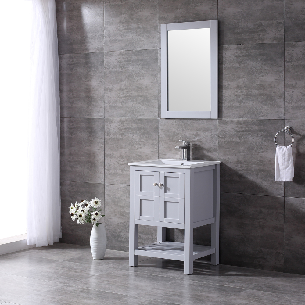 24inch Grey Bathroom Vanity Single Sink Solid Wood Cabinet 
