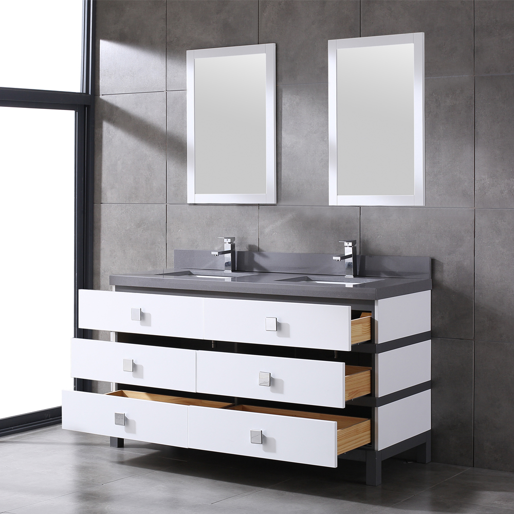 60 inch white double sinks free standing Bathroom Vanity